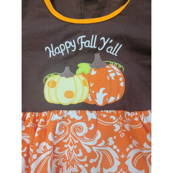 Girls Fall Outfit - Happy Fall Yall Pumpkin Print Dress‎ & Leggings Set 7/8 - Picture 3 of 4
